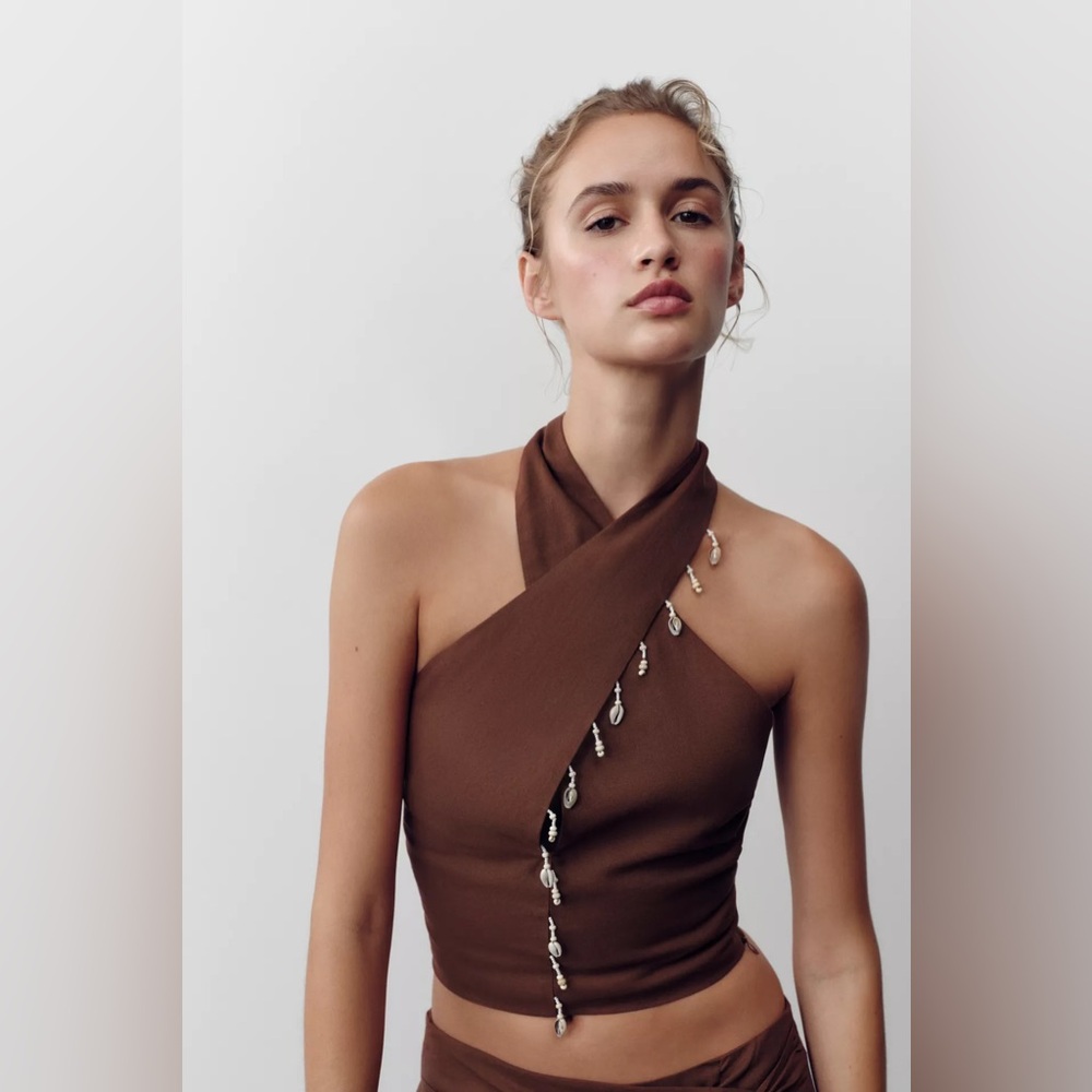 ZARA SHELL LINEN HALTER TOP